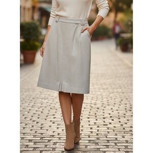 Geiger Austria Wool Pleated Skirt Midi Light Green Size 40 Office Career Work